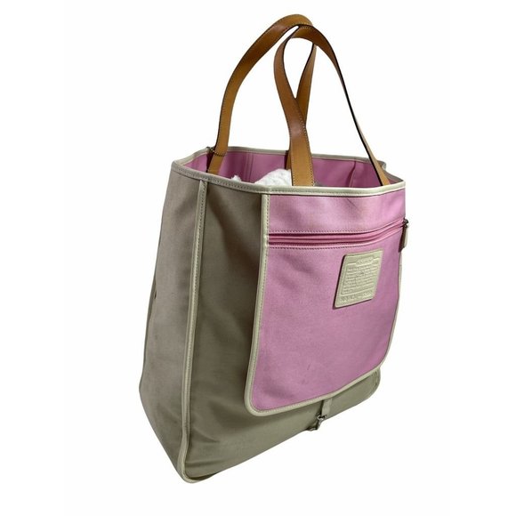 Coach Womens Tote Bag White Pink Color Block Beach Zip Pockets Dual Handle Bag - Picture 7 of 12